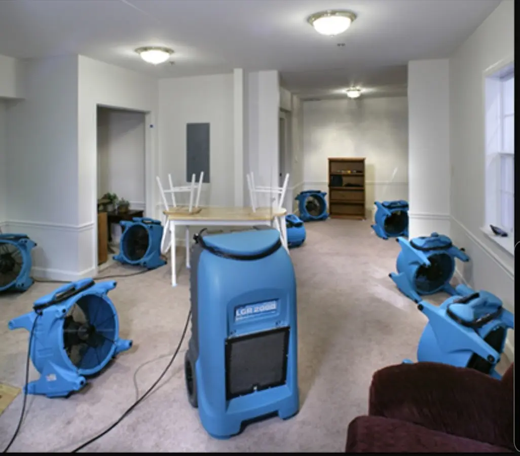 Air movers and dehumidifier setup for Water Damage Restoration in Shepherdsville
